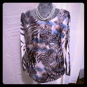 Leopard & zebra stripe top with rhinestones